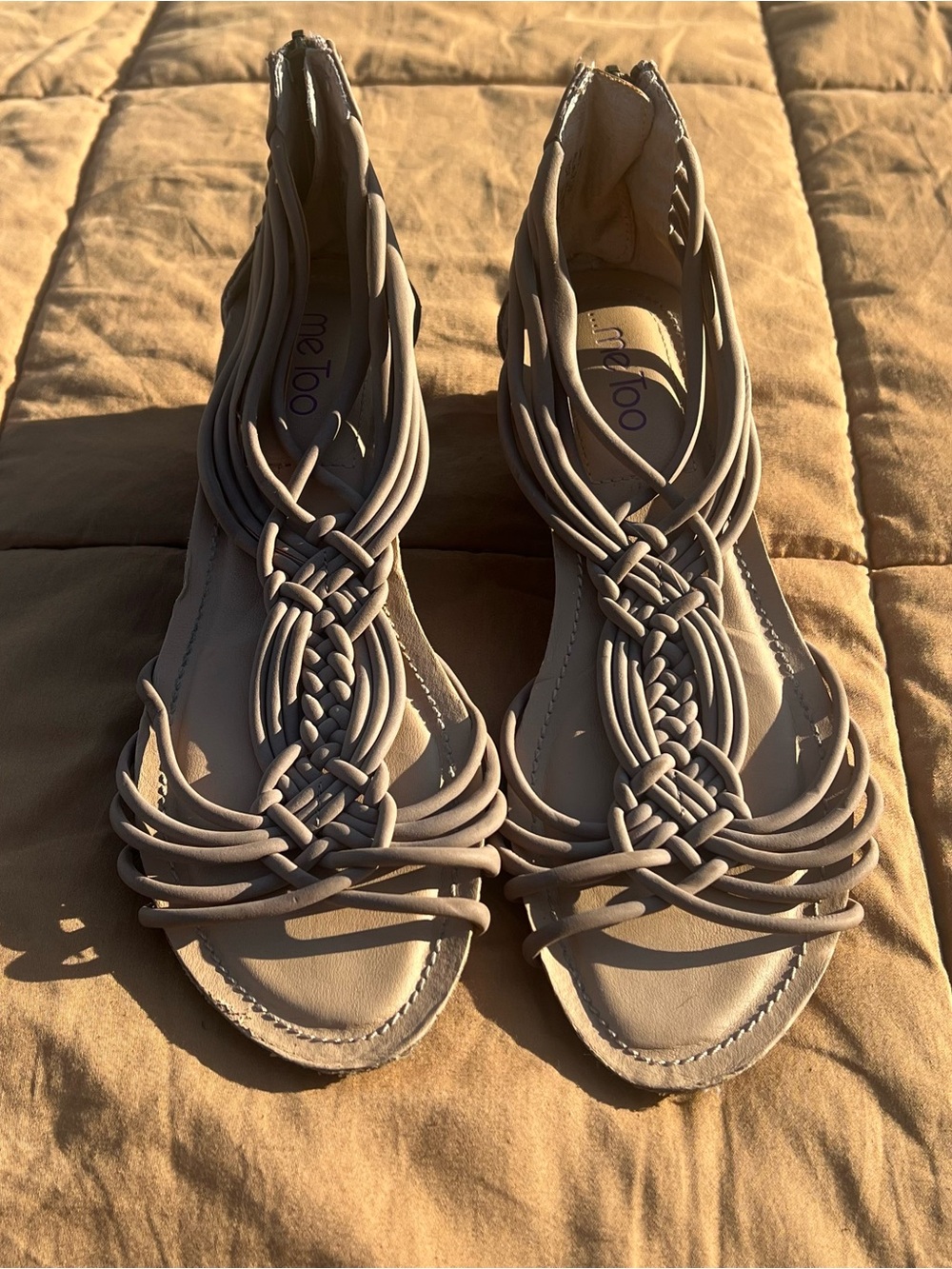 me too Tanya Taupe Braided Gladiator Sandals Wedge Heels Size 9.5